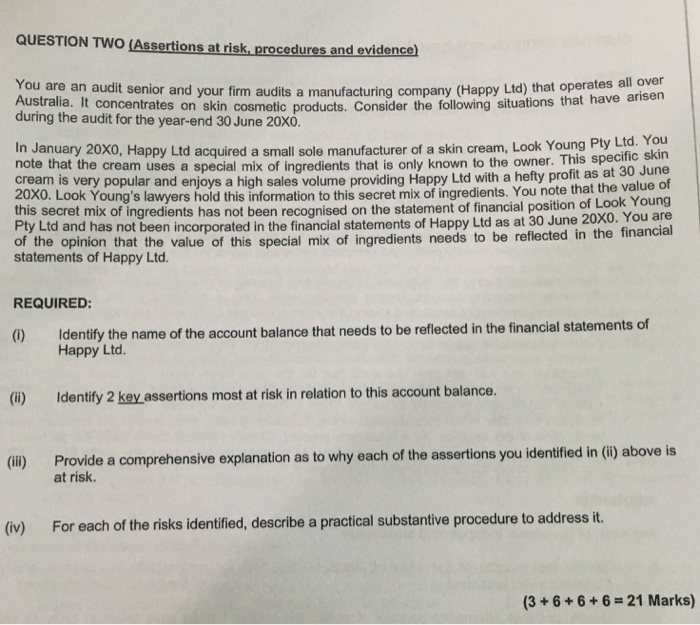  Please answer all question 2 QUESTION Two (Assertions at risk procedures