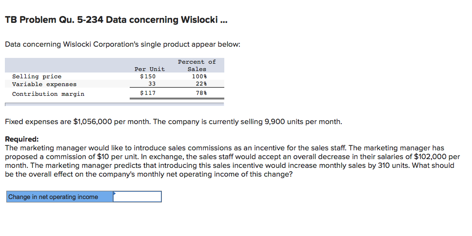 TB Problem Qu. 5-234 Data concerning Wislocki.. Data concerning Wislocki Corporation's