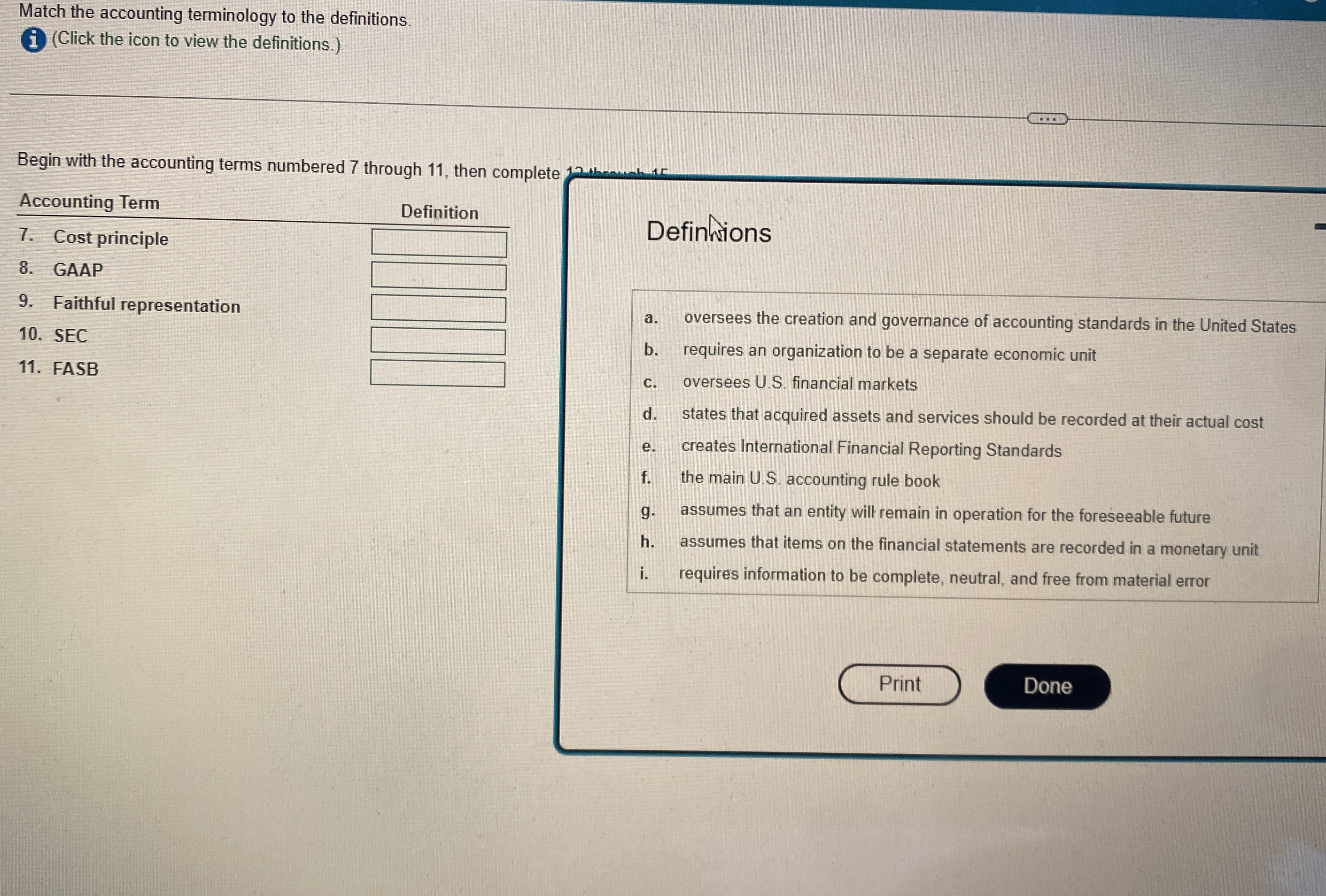  Begin with the accounting terms numbered 7 through 11, then complete