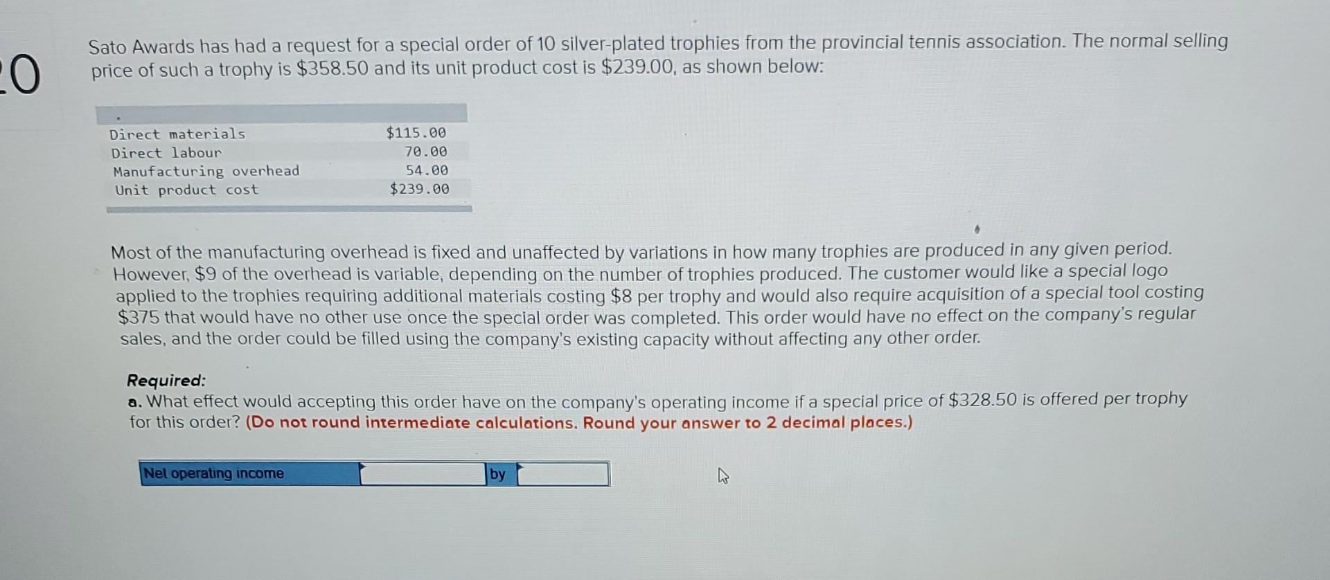  Sato Awards has had a request for a special order of