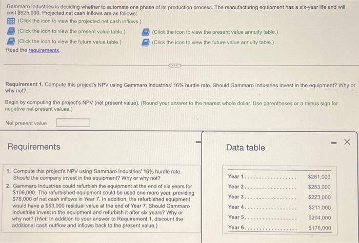  Reference Reference Reference Reference Gammaro Industries is deciding whether to automate