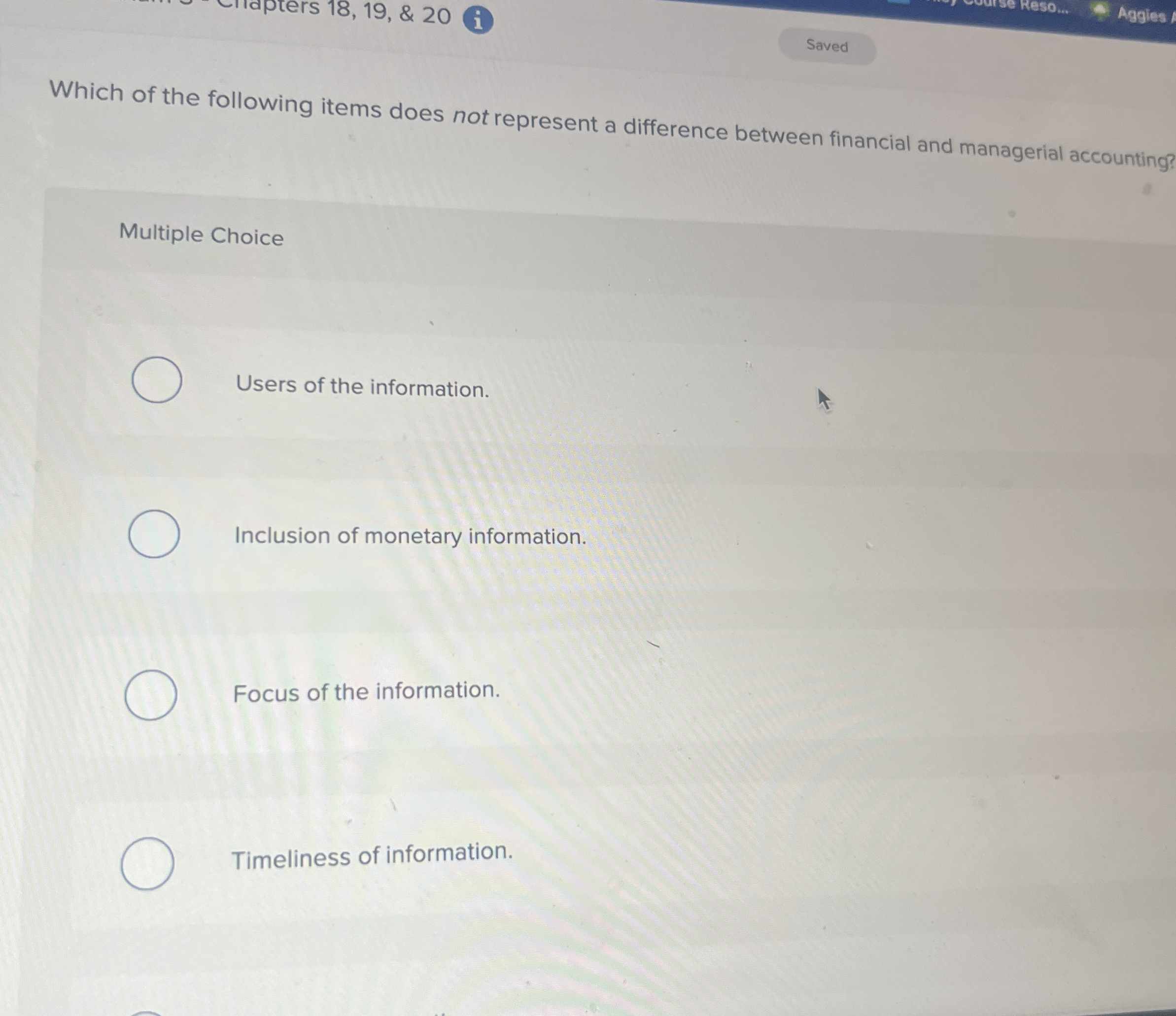  Which of the following items does not represent a difference between