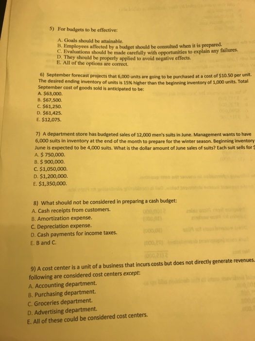  5) For budgets to be effective A. Goals should be attainable.