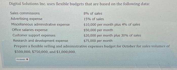  Digital Solutions Inc. uses flexible budgets that are based on the