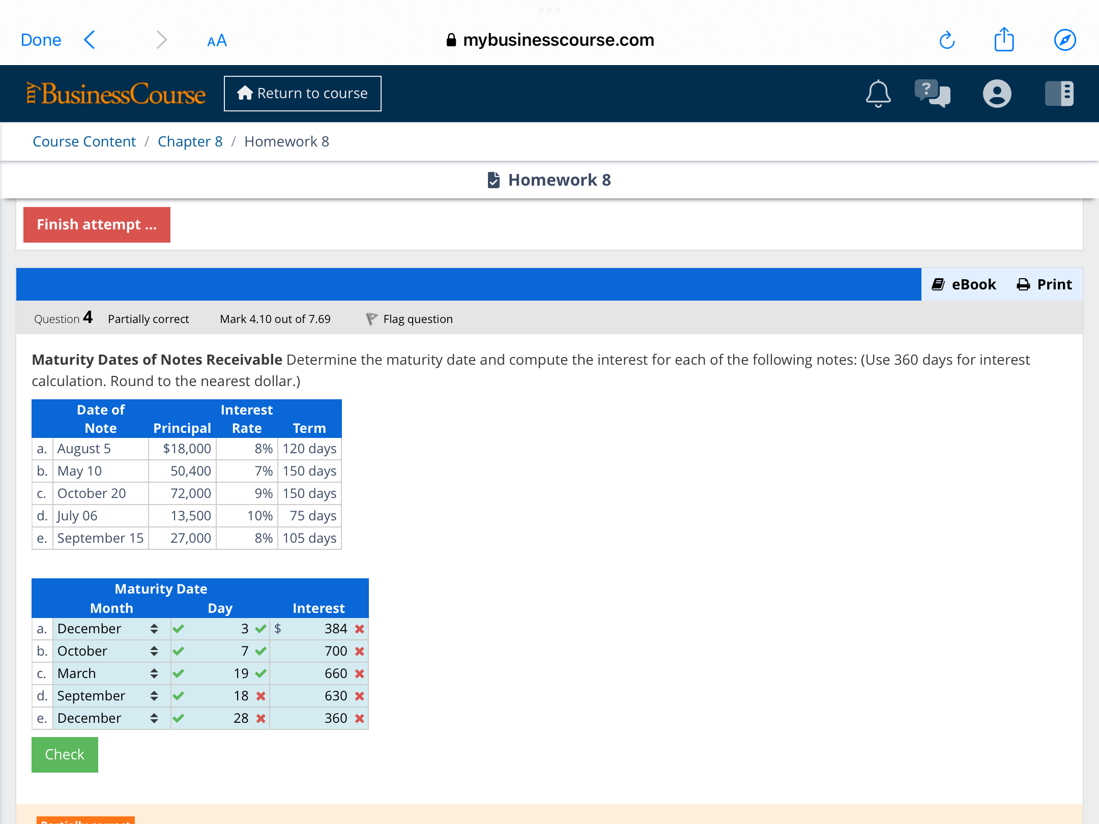  Done AA mybusinesscourse.com BusinessCourse Course Content / Chapter 8/ Homework 8