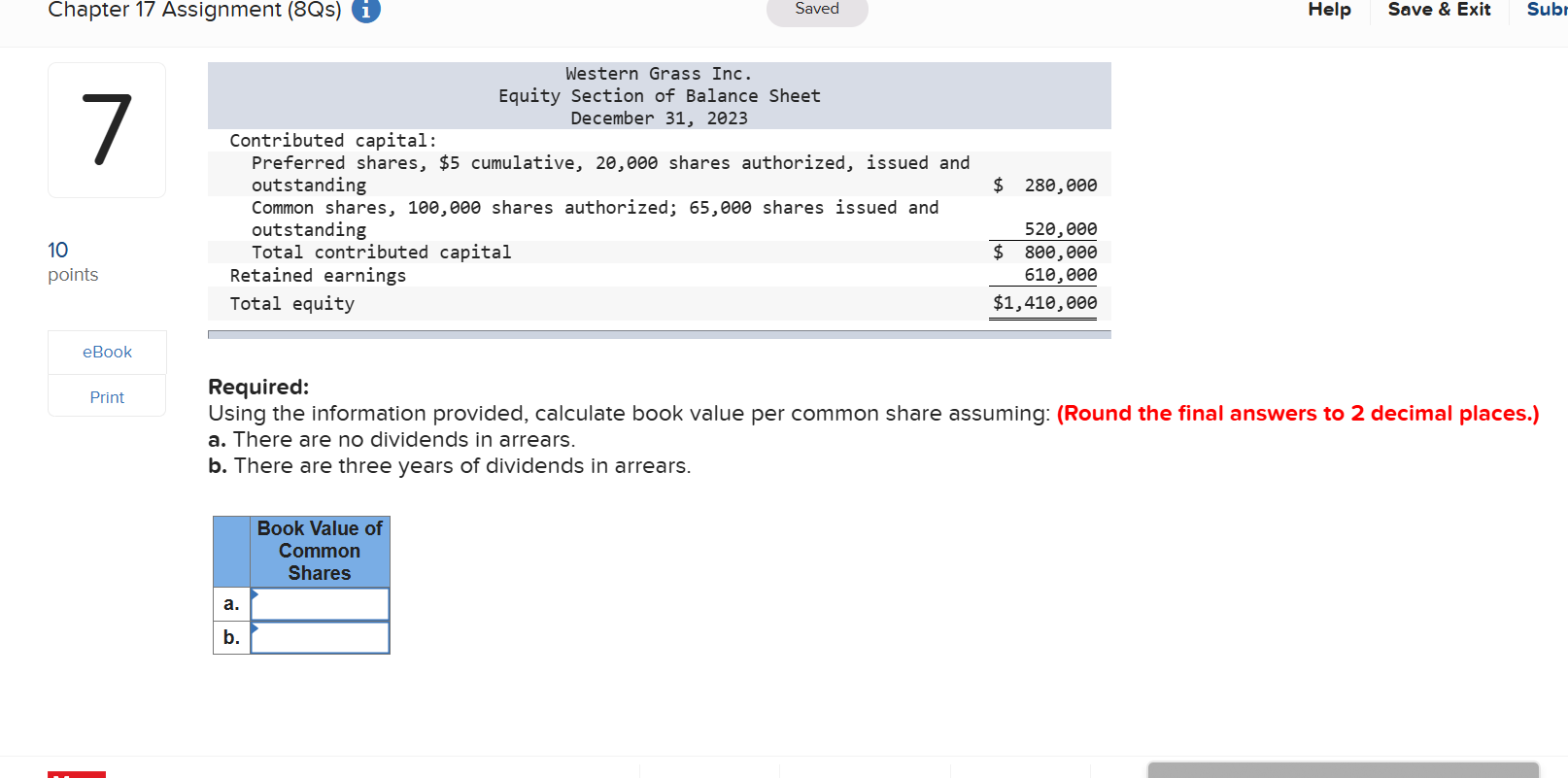  Chapter 17 Assignment (8Qs) i Saved Help Save & Exit Subr
