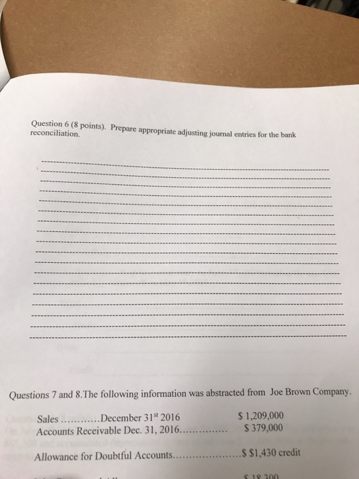  Question 6 only Question 6 (8 points). Prepare appropriate adjusting journal