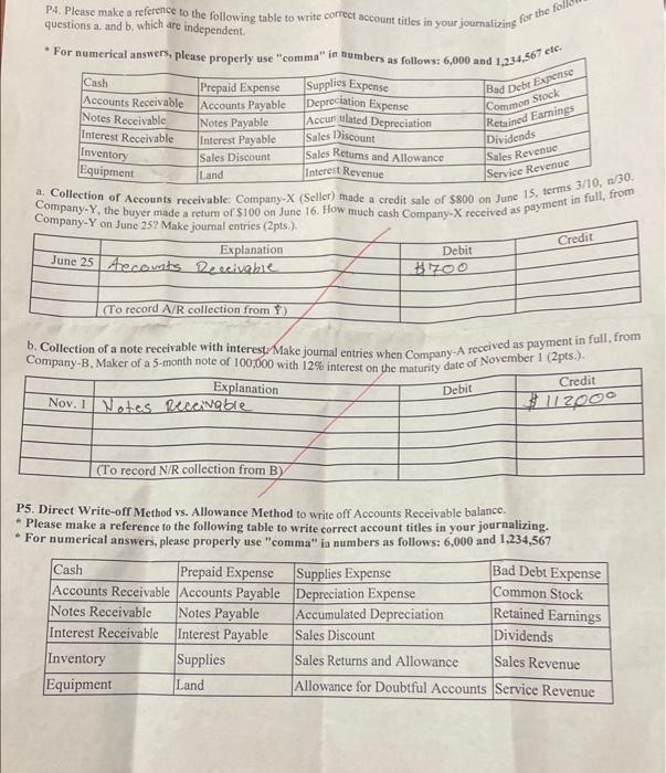  P4. Please make a reference to the following table to write