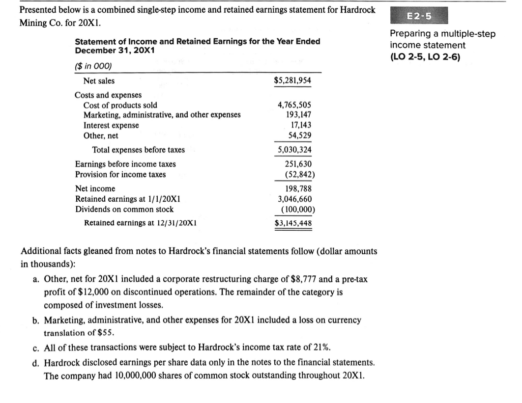  Presented below is a combined single-step income and retained earnings statement