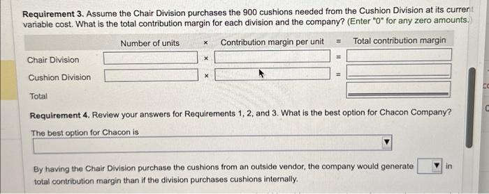 purchases the cushions for $18 from an outside vendor. The Cushion Division