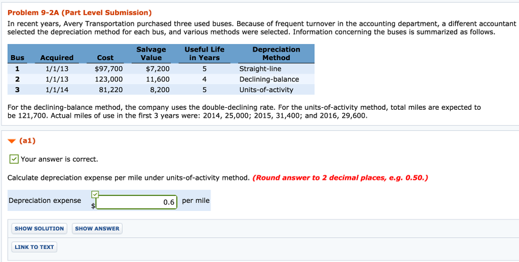  Problem 9-2A (Part Level Submission) In recent years, Avery Transportation purchased