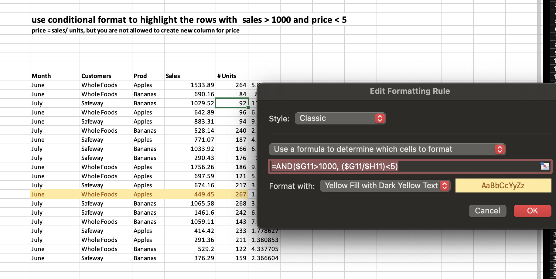  This doesn't make sense since Price for the first row would