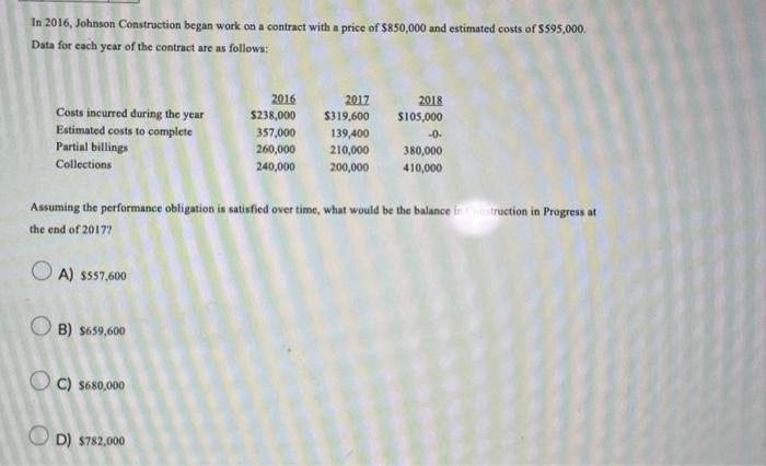  In 2016, Johnson Construction began work on a contract with a