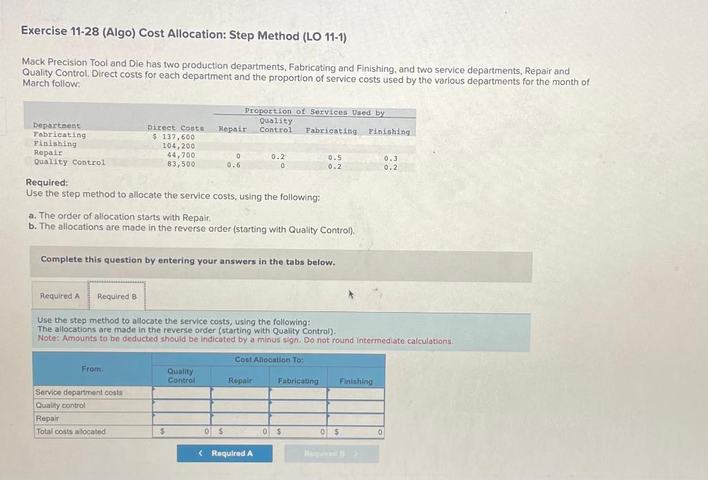 (Algo) Cost Allocation: Step Method (LO 11-1) Mack Precision Tool and Die