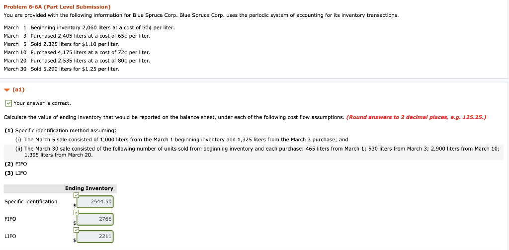  Problem 6-6A (Part Level Submission) You are provided with the following