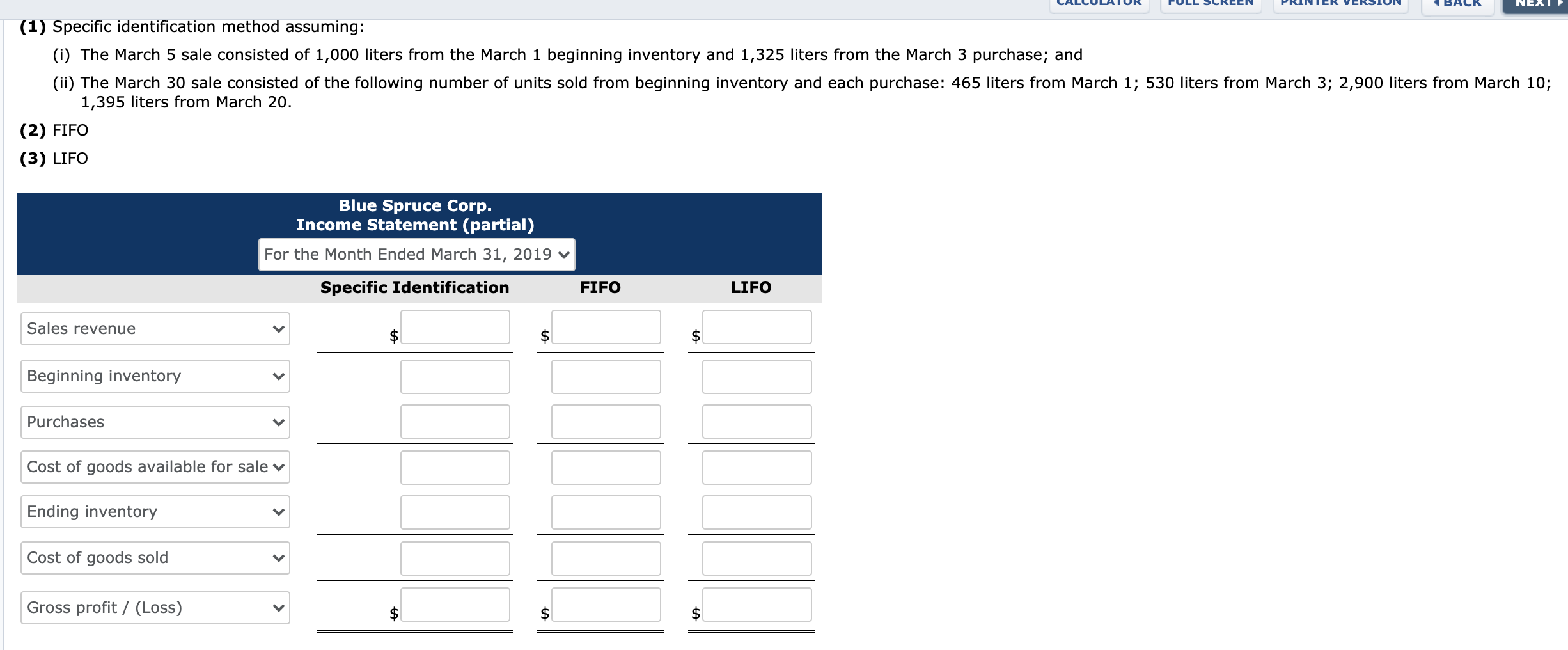 information for Blue Spruce Corp. Blue Spruce Corp. uses the periodic system