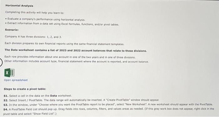  Horizontal Analysis Completing this activity will help you learn to: -