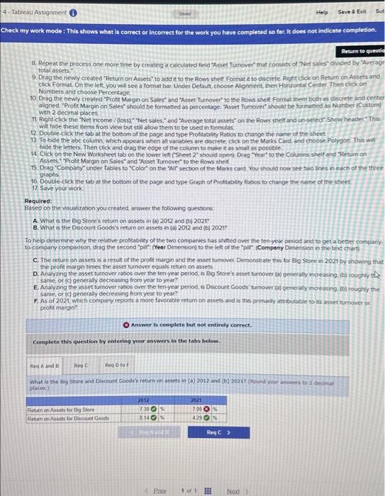  4 - Tableau Assignment i Check my work mode: This shows