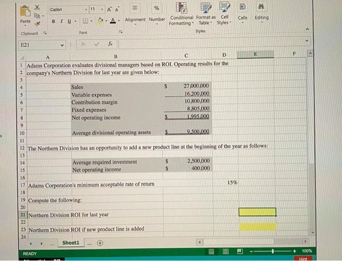 1. Compute retum on investment (RC). 2. Compute residual income. ? HOME