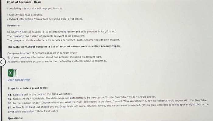  Chart of Accounts - Basic Completing this activity will help you