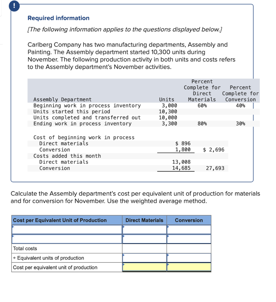 applies to the questions displayed below.] Carlberg Company has two manufacturing departments,