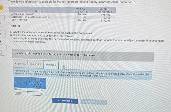 collect accounts receivable LO 7.7 The following information is available for Market,