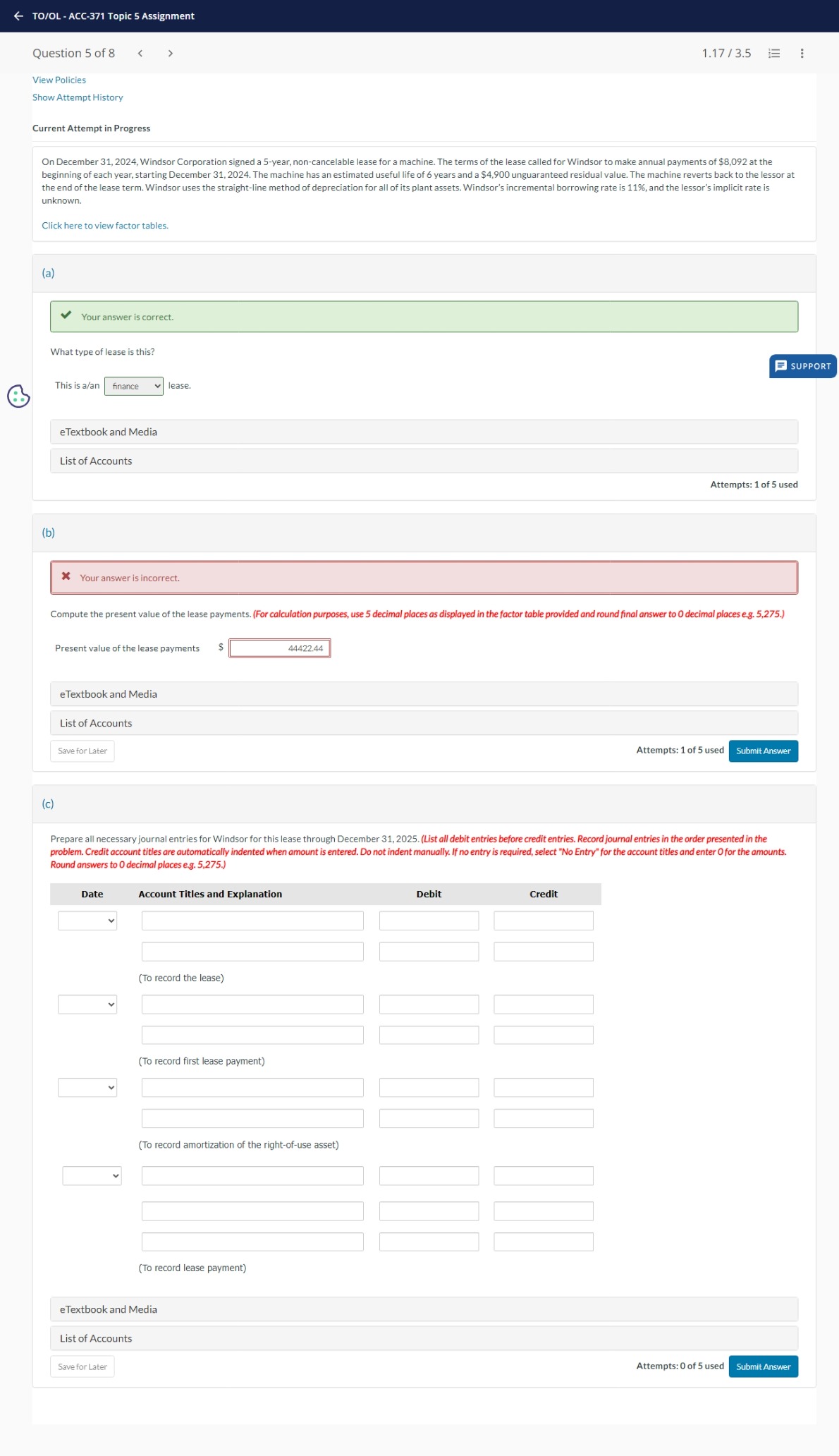  Show Attempt History Current Attempt in Progress On December 31,2024, Windsor