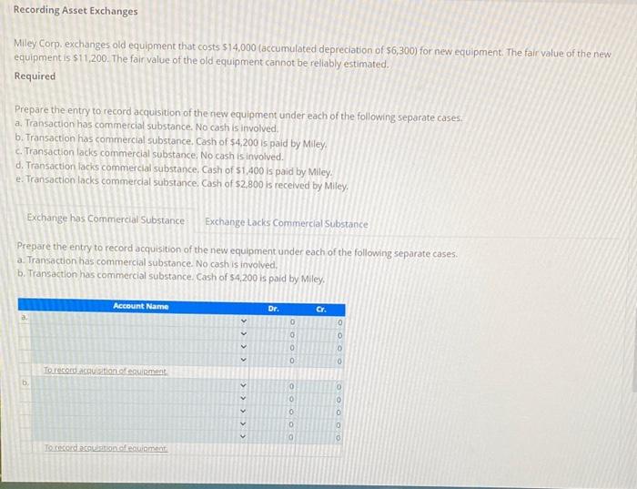 help me solve for recording asset exchanges! i provided the answer choices
