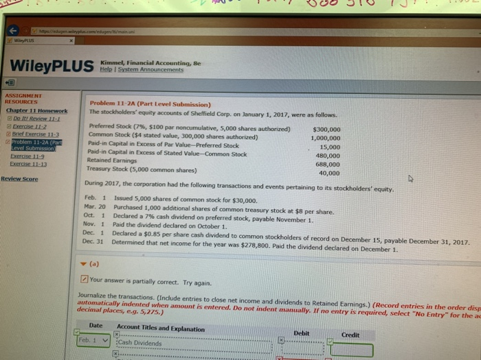  Kimmel, Financial Accounting, 8e Help I System Announcements ASSIGNMENT Problem 11-2A