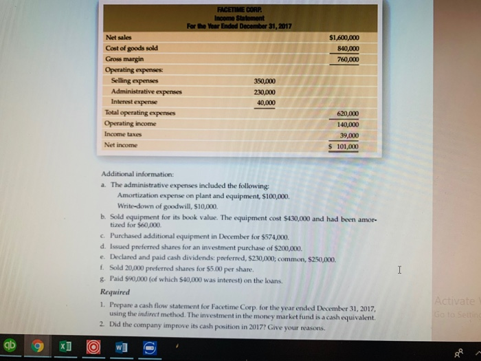 ended December 31, 2017, are as follows Distingulshing among operating. investing, and