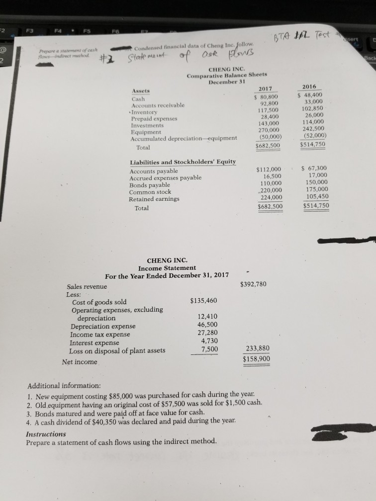  prepare a statement of cash flows using the indirect method. 2