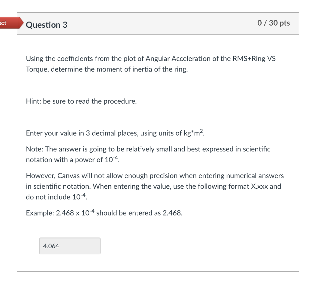 get the experimental Moment of inertia of the ring I just can't
