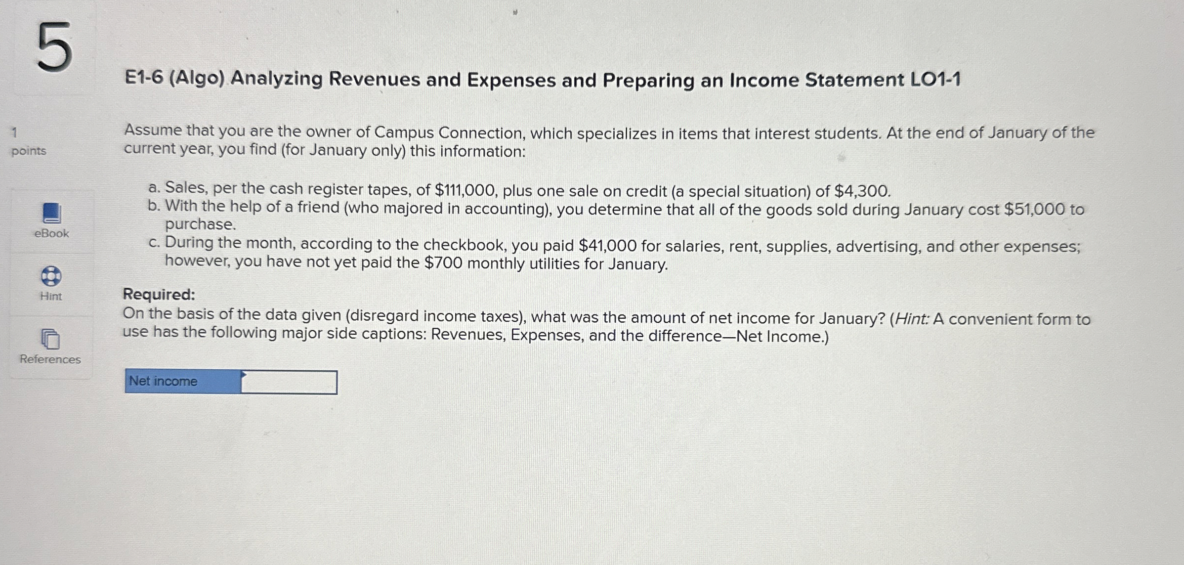  5 E1-6(Algo) Analyzing Revenues and Expenses and Preparing an Income Statement