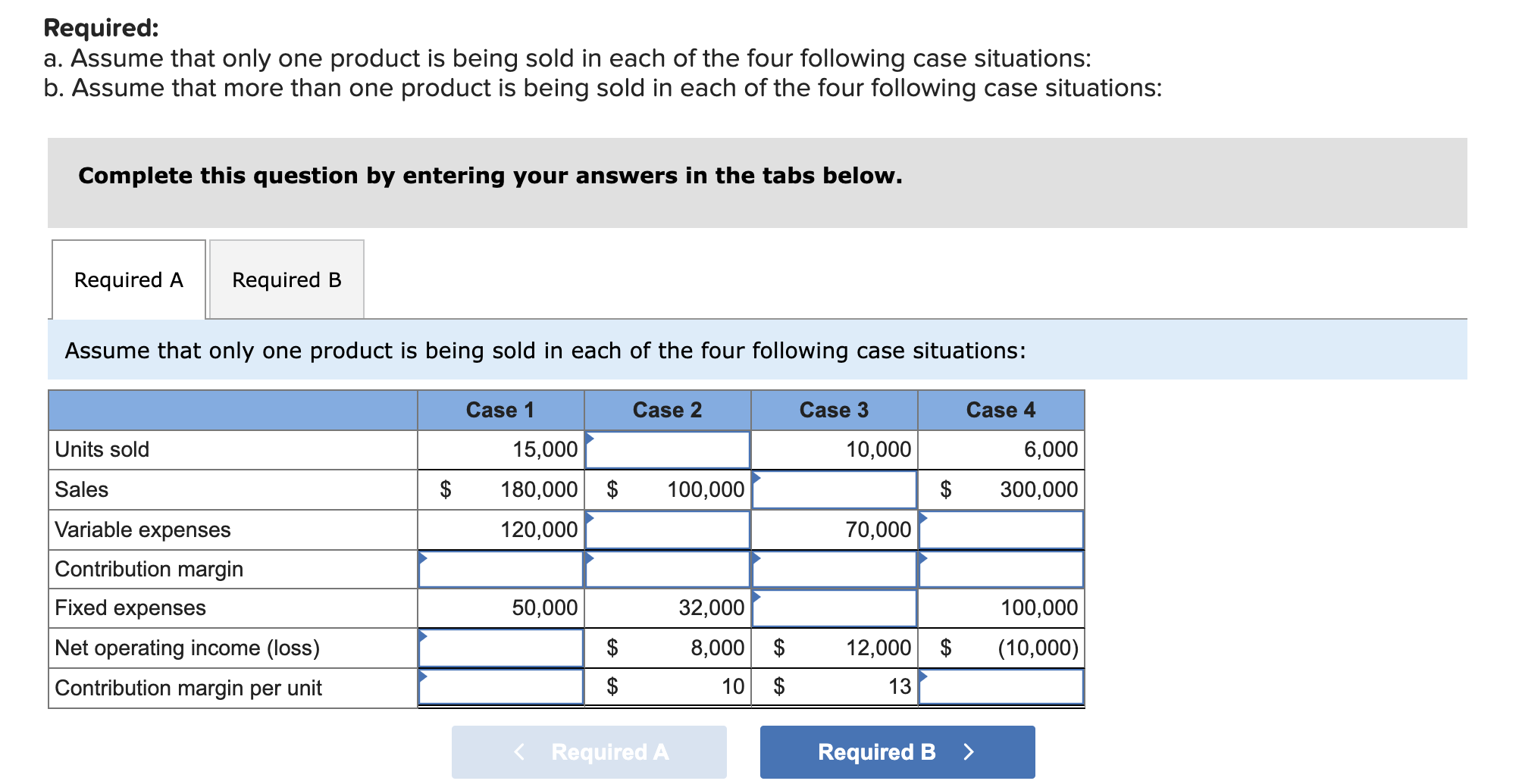 being sold in each of the four following case situations: b. Assume