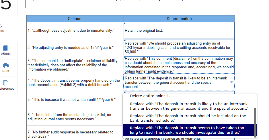 of your audit teamyour responsibility is to evaluate various statements included in