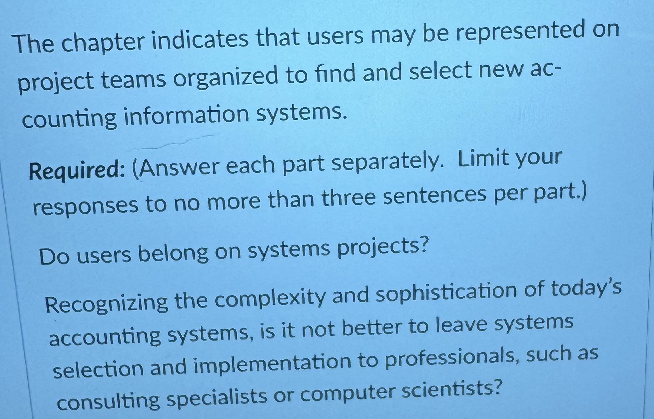  The chapter indicates that users may be represented on project teams