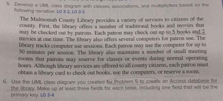 5. Develop a UML class diagram with classes, associations, and multiplicities
