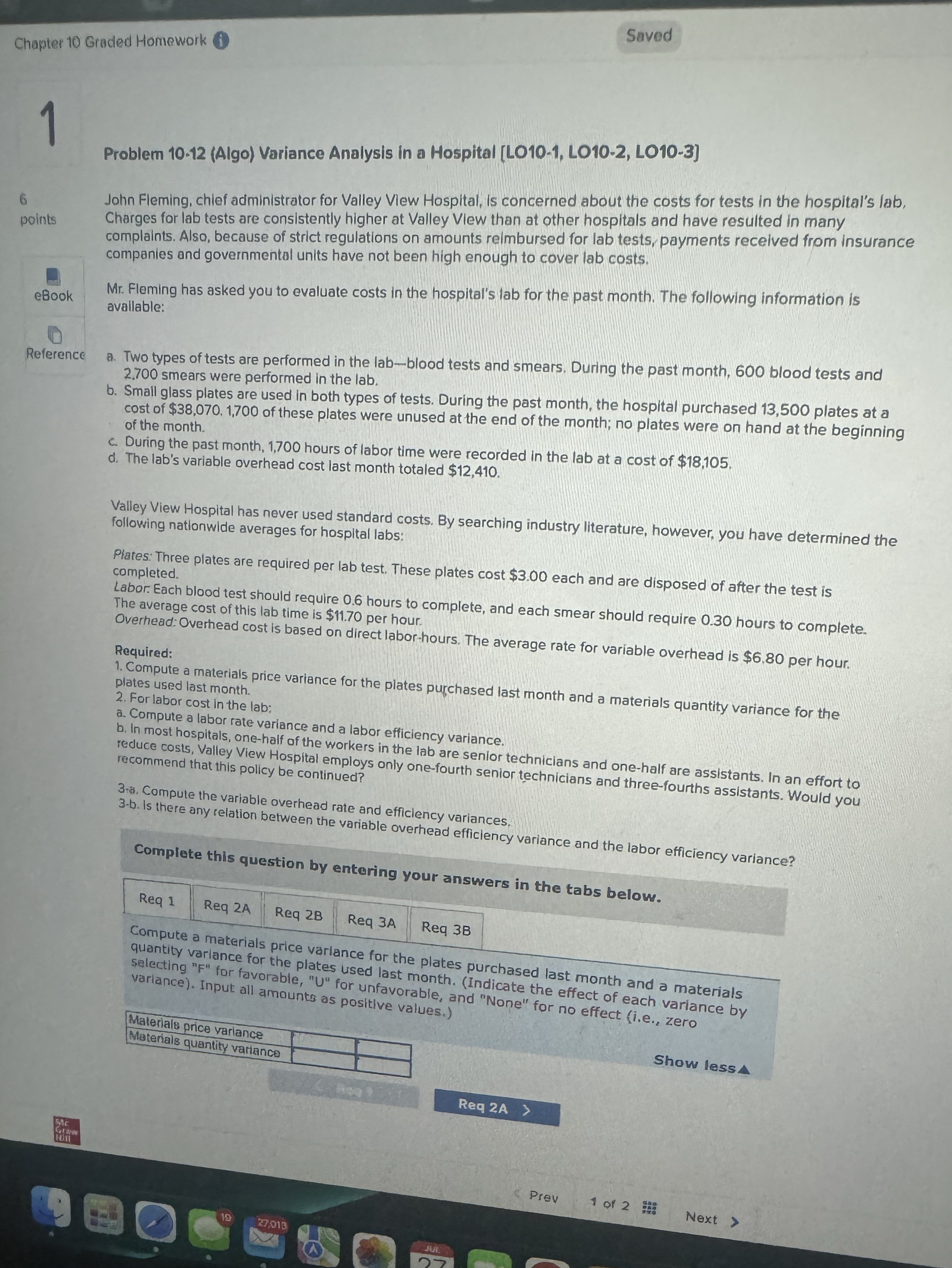  Chapter 10 Graded Homework (i) 1 6 points eBook Reference Problem