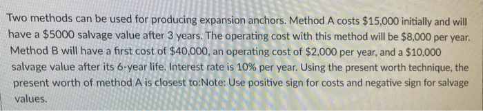  Two methods can be used for producing expansion anchors. Method A