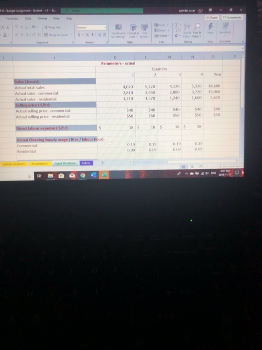 commercial sales in hours 7 Budgeted residential sales in hours 8 Selling