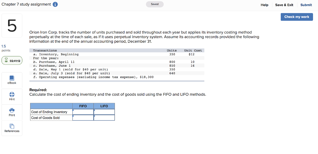 Chapter 7 study assignment Saved Help Save & Exit Submit Check