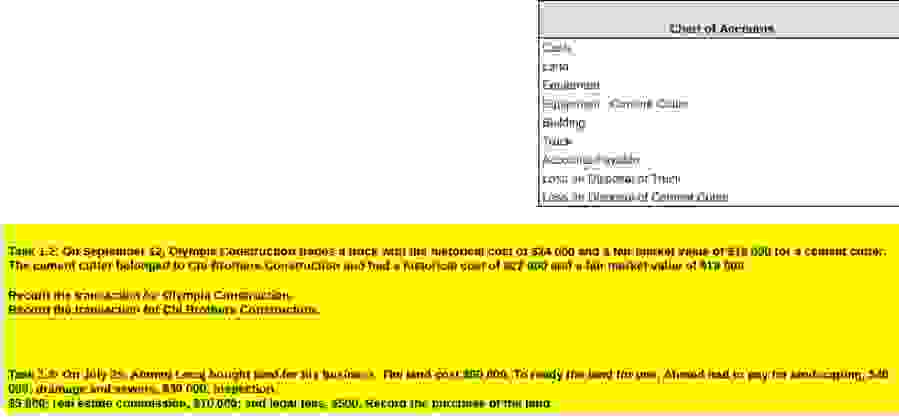  Task 1.2: On September 12, Olympia Construction trades a truck with