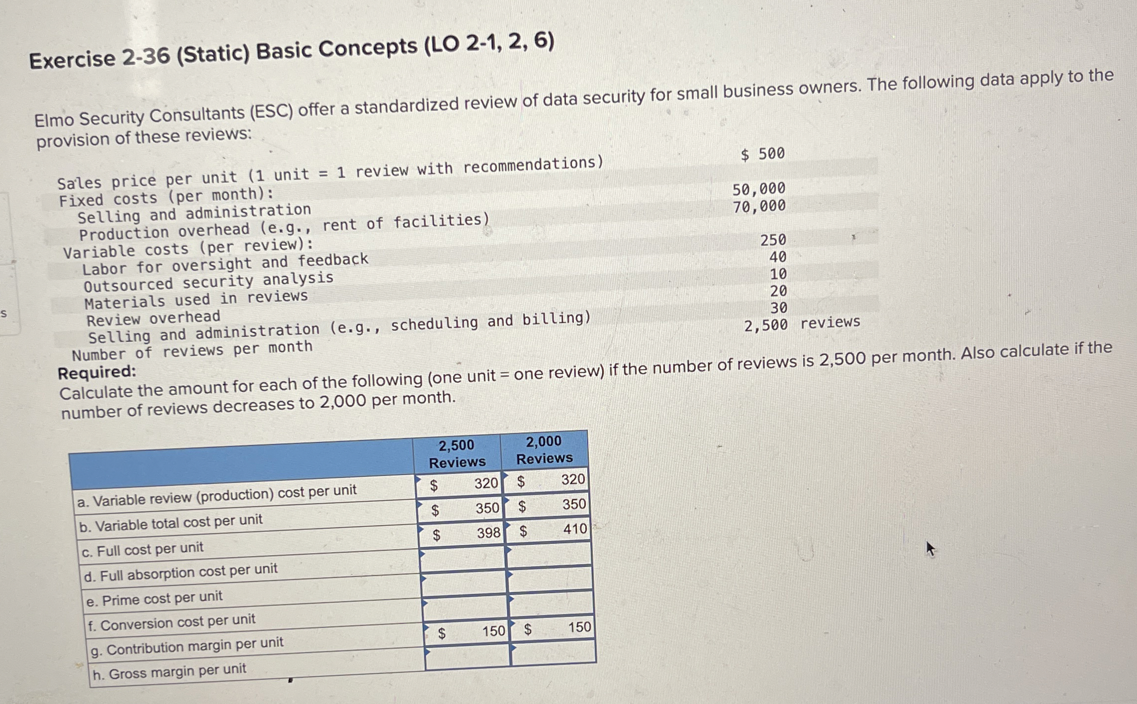  Exercise 2-36(Static) Basic Concepts (LO 2-1,2,6) Elmo Security Consultants (ESC) offer