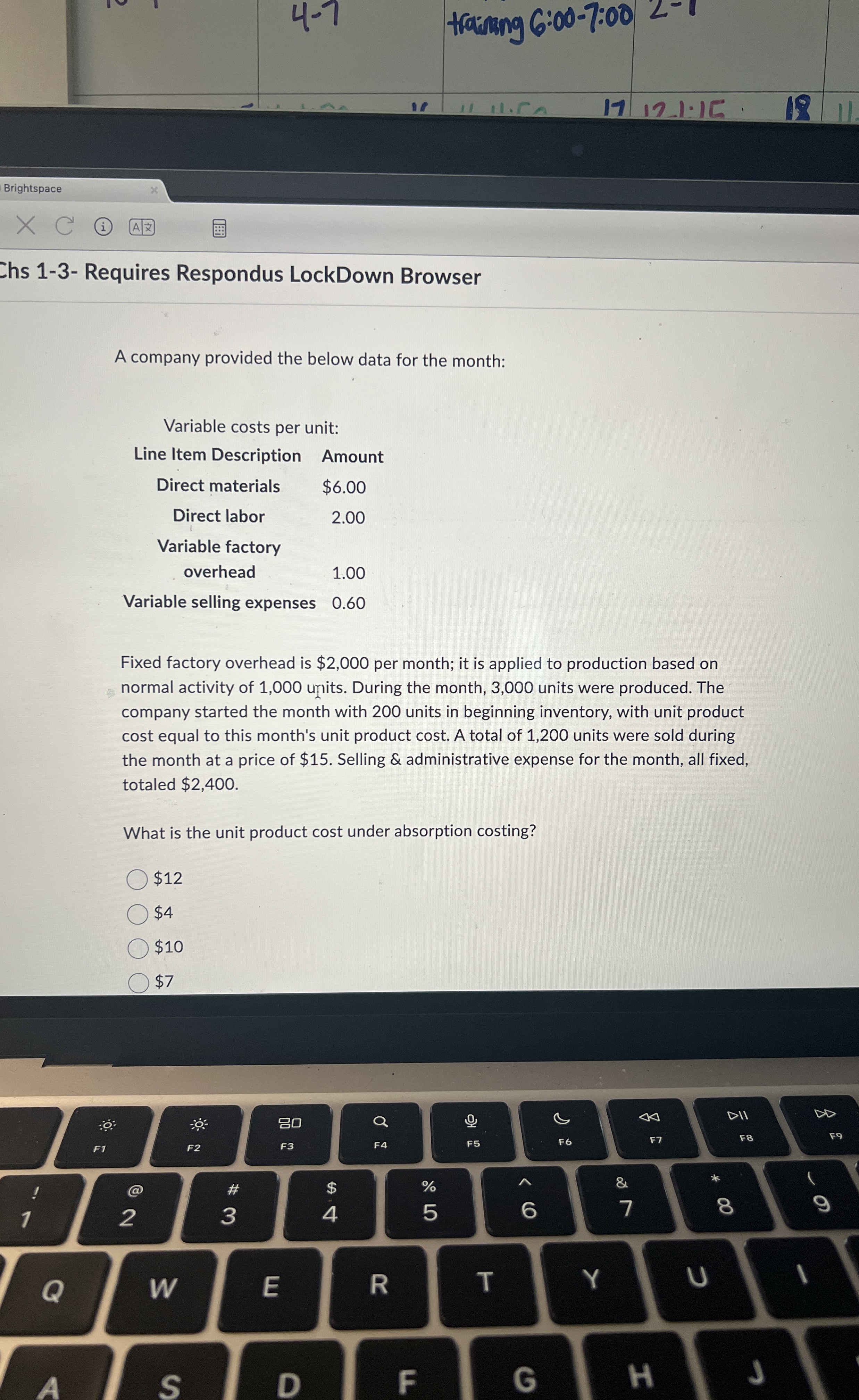  Chs 1-3- Requires Respondus LockDown Browser A company provided the below