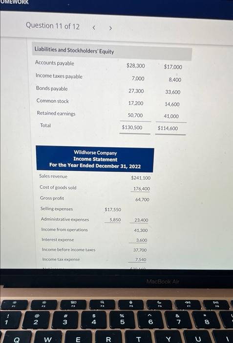 Wildhorse Company. Question 11 of 12 > Additional data: 1. Depreciation expense