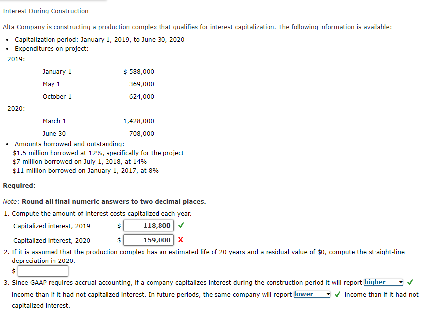 Interest During Construction Alta Company is constructing a production complex that qualifies