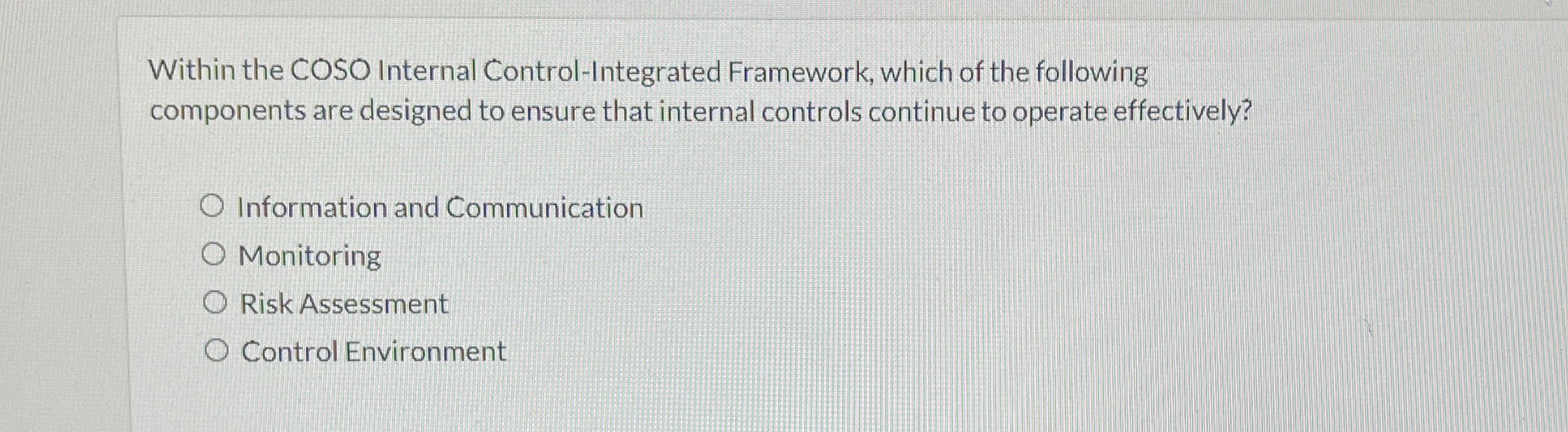  Within the COSO Internal Control-Integrated Framework, which of the following components