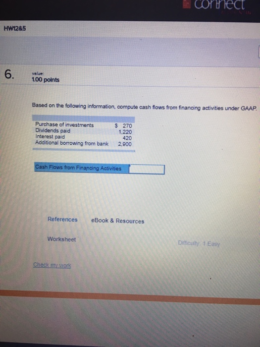  Cor tfiec HW12&5 6. value: 100 points Based on the following