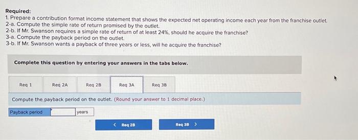 he acquire the franchise? 3-a. Compute the payback period on the outlet.