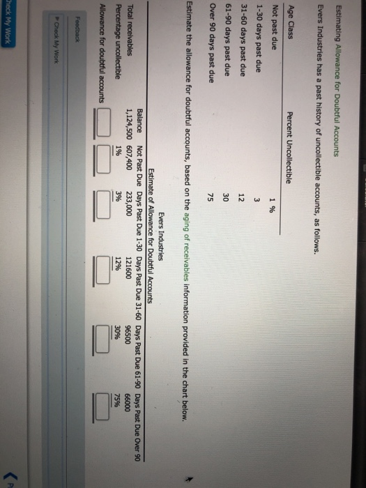  Estimating Allowance for Doubtful Accounts Evers Industries has a past history